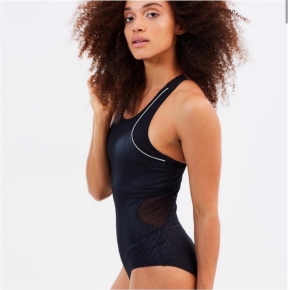 Ivy Park Beyoncé Mesh Panel One Piece Bodysuit Swimsuit Black Athletic Sz S - Picture 2 of 15